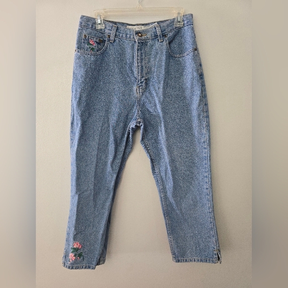 Y2K Bugle Boy Tapered Leg Slim Fit Floral Embroidered Jeans Size 10 High Rise - Picture 1 of 8